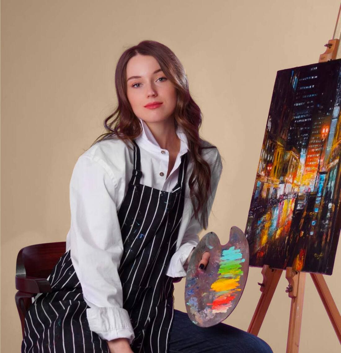 Inga Chalaia, founder of Dolce Arty, teaching an in-home painting class in Dubai